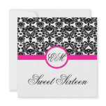 sweet sixteen party invite black pink chic damask