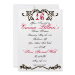 sweet sixteen,pink,black,chic,invite,classic,cute invitations