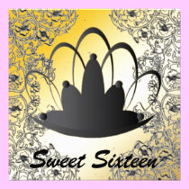 Sweet Sixteen Royal Tiara Black Gold Invitation invitations