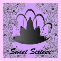 Sweet Sixteen Royal Tiara Black Purple Invitation invitations