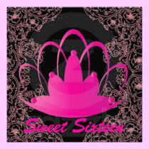 Sweet Sixteen Royal Tiara Fuschia Black Invitation invitations