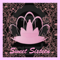 Sweet Sixteen Royal Tiara Pink Black Invitation invitations