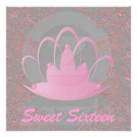 Sweet Sixteen Royal Tiara Pink Grey Invitation