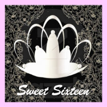 Sweet Sixteen Royal Tiara White Black Invitation invitations