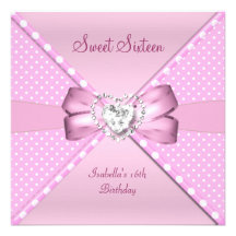 Sweet Sixteen Sweet 16 Birthday Party Pink Spot Custom Announcements