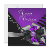 Sweet Sixteen Sweet 16 Zebra Purple Black Silver Custom Invitation