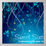 Sweet Sixteen Teal Blue Swirls Party Banner