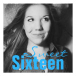 Sweet Sixteen Teen Birthday Party (Bright Blue) Personalised Invites