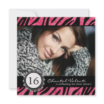 Sweet Sixteen Zebra Print Birthday Party Invites