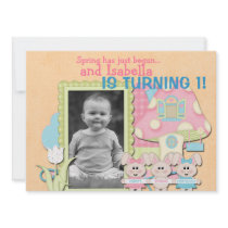 Sweet Spring Bunnies First Birthday Invitations