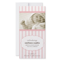 Sweet Ticking Stripe Birth Announcement Photo Card
