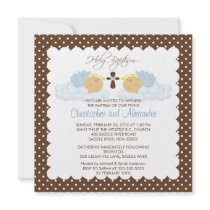Sweet Twins Baby Boy Holy Baptism Inviation Custom Invitations