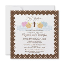 Sweet Twins Baby Girl & Boy Holy Baptism Inviation Custom Announcement