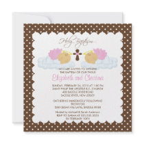Sweet Twins Baby Girls  Holy Baptism Inviation Invite