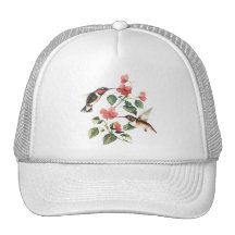 Sweet Vintage Floral Hummingbirds Pair Trucker Hats
