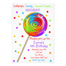 Sweetie Pop Lollipop Birthday Invitations