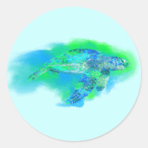 Swimming Sea Turtle Round Stickers