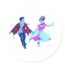 swing dancer pink poodle skirt saddle shoes round stickers