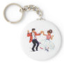 swing dancer with poodle skirt and saddle shoes keychains