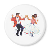 swing dancer with poodle skirt and saddle shoes fridge magnet