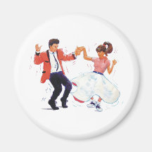 swing dancer with poodle skirt and saddle shoes fridge magnet