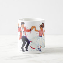 swing dancer with poodle skirt and saddle shoes mug