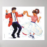 swing dancer with poodle skirt and saddle shoes posters