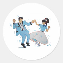 swing dancer with poodle skirt and saddle shoes round sticker