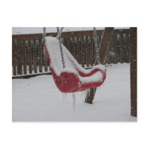 swing in snow post cards