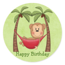 Swinging Monkey  Birthday Round Stickers