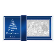 Swirl Christmas Tree in Blue and White Photo Card