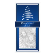 Swirl Christmas Tree in Blue and White Photo Card