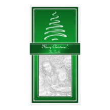 Swirl Christmas Tree in Green and White Photo Card