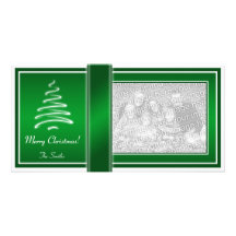 Swirl Christmas Tree in Green and White Photo Card