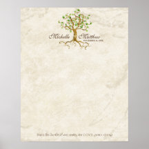 Swirl Tree Roots Antique Tan Wedding Signing Sheet Poster