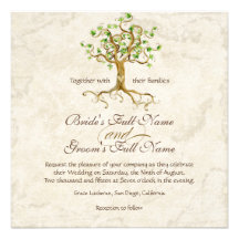 Swirl Tree Roots Antiqued Parchment Wedding Personalized Announcement
