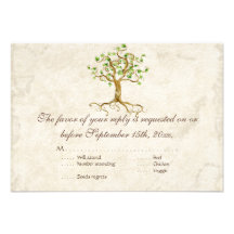 Swirl Tree Roots Antiqued RSVP Response Card Personalised Invitations