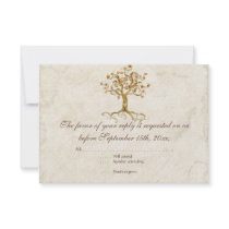 Swirl Tree Roots Antiqued Tan RSVP Response Card Custom Announcement