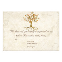Swirl Tree Roots Antiqued Tan RSVP Response Card Personalized Invites