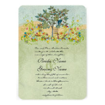 Swirled Flower Love Birds Tree Wedding Invitation