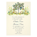 Swirled Flower Love Birds Tree Wedding Invitation