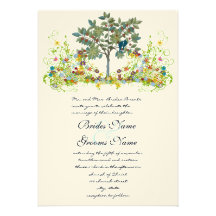 Swirled Flower Love Birds Tree Wedding Invitation