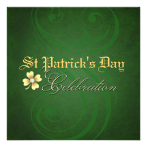 Swirled Gold Shamrock Jewelled Irish Invitation