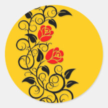 Swirling Red Roses, yellow background Stickers