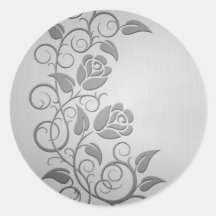 Swirling Steel Roses Round Stickers