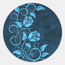 Swirling Stone Roses, blue Round Stickers