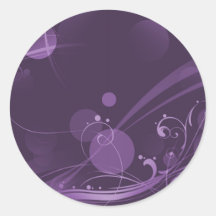 SWIRLS AND CIRCLE DOTS DARK PURPLE ROUND STICKERS