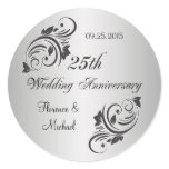Swirls and flowers silver black Sticker
