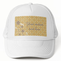 Swirls  & Flowers in Blue on Tan Pattern