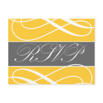 Swirls Wedding RSVP Postcards Yellow Grey